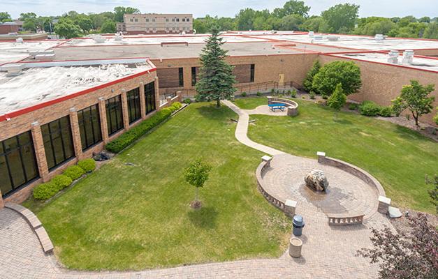 Aerial View of Anoka Technical College Courtyard in the Summertime. 